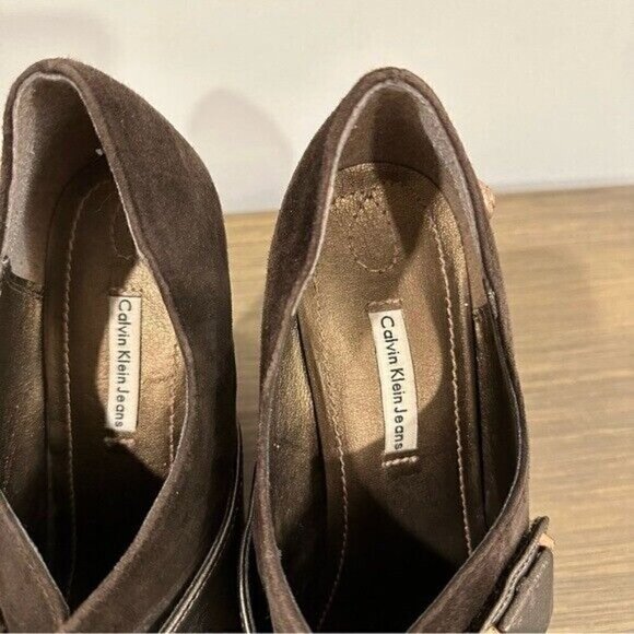 VTG 90’s Calvin Klein Brown Suede Platform Chunky Heel Retro Women’s Size 8.5 - Picture 6 of 11